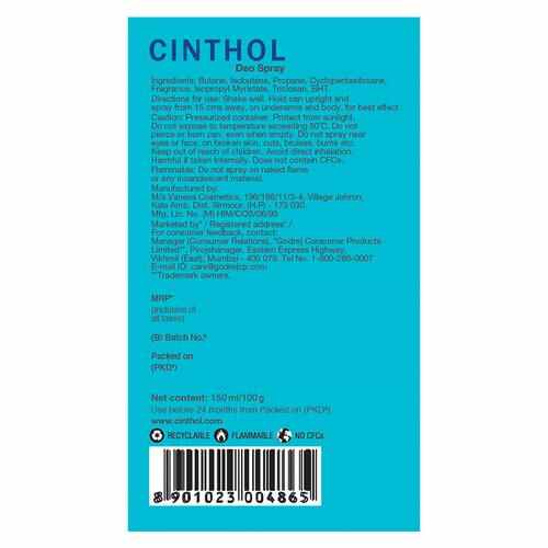 Cinthol Deospray For Men - Dive, No Alcohol, 150 ml Can