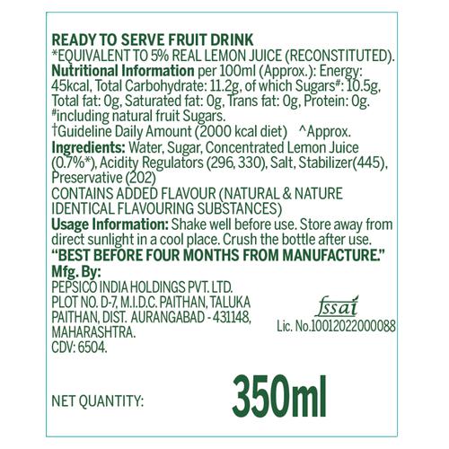 7 Up Nimbooz  Soft Drink - With Real Lemon Juice, 350 ml Bottle