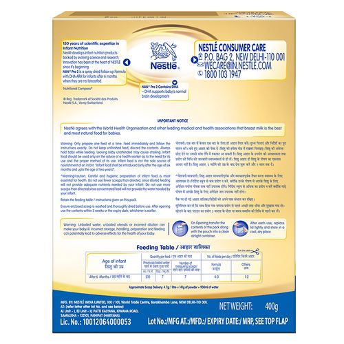 Nestle Nestle Nan Pro 3 Follow- Up Formula Powder - After 12 months, Stage 3, 400 g (Box)