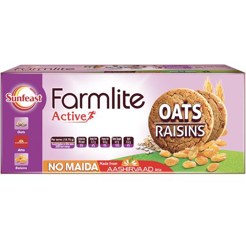 Sunfeast Farmlite - Biscuits - Cookies Oats & Raisins, 75 g Pouch