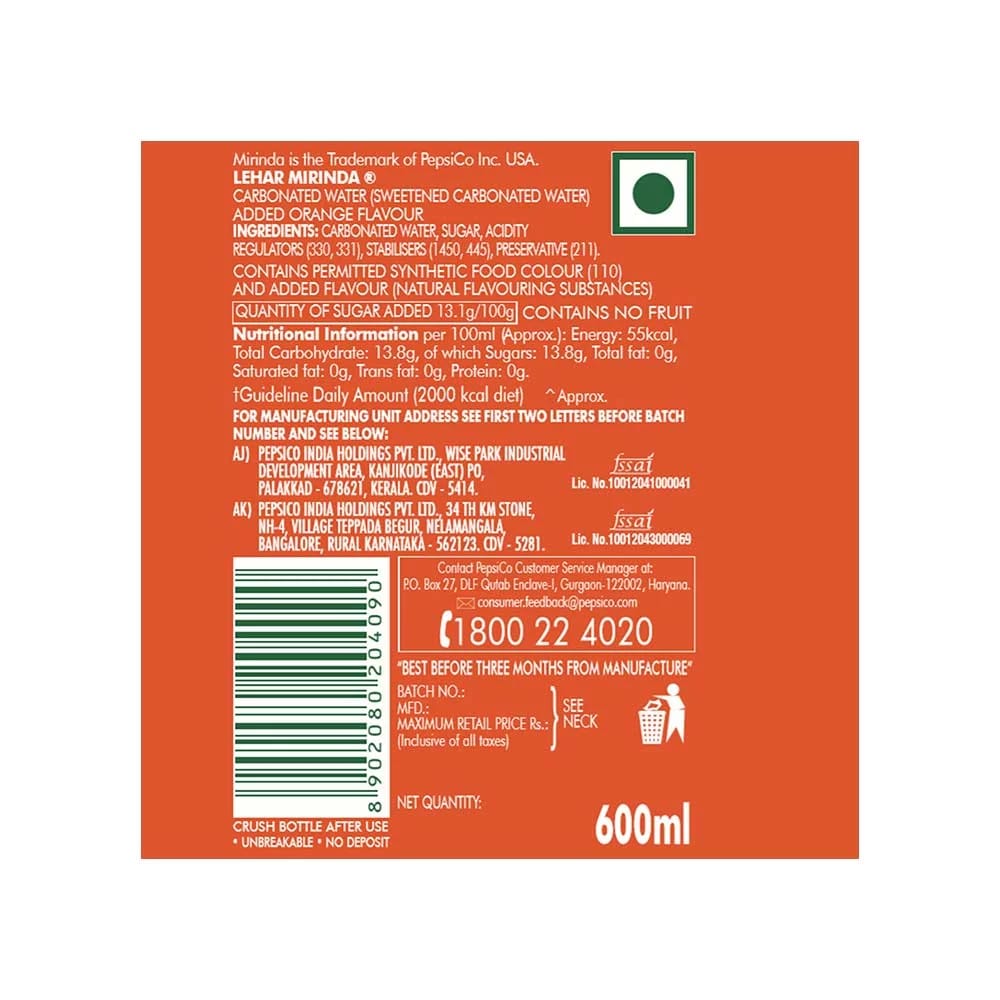Mirinda Soft Drink , 600 ml 