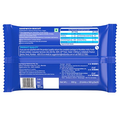 Cadbury Oreo Creme Biscuit, Vanilla, Family Pack, 300 g Pack of 3