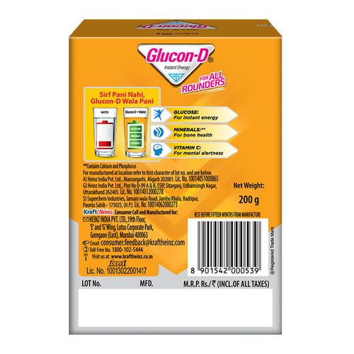 Glucon-D Glucose Based Beverage Mix - Mango, 200 g Carton
