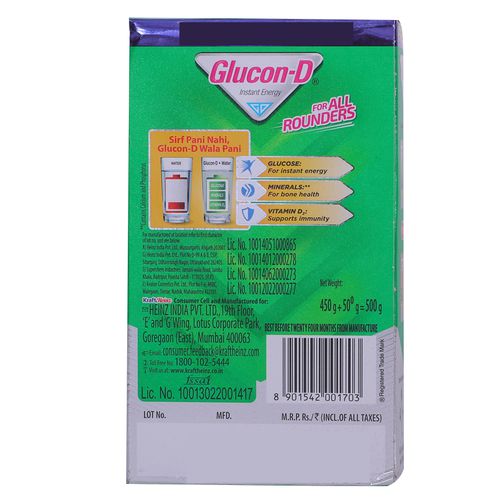 Glucon-D Glucose Based Beverage Mix, 450 g (Get 50 g Free)