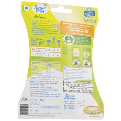 Sugar free Zero Calorie Sweetener & Sugar Substitute - Liquid Drops, Natura, 10 ml Tube