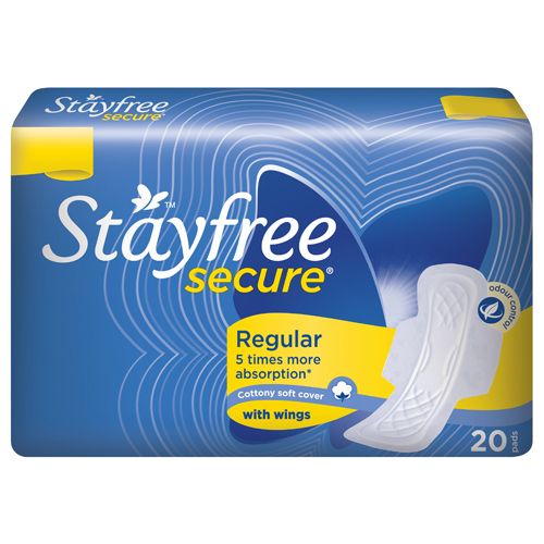 STAYFREE Sanitary Pads - Secure Cottony Soft, with Wings, 20 Pads