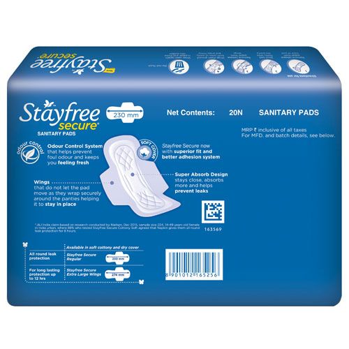 STAYFREE Sanitary Pads - Secure Cottony Soft, with Wings, 20 Pads