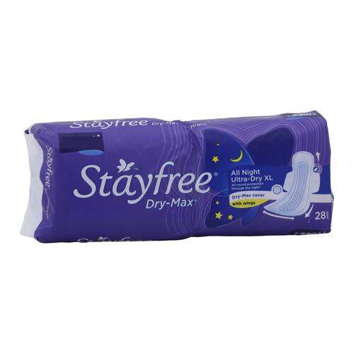 STAYFREE Sanitary Pads - Dry-Max All Night Ultra-Thin Xl, with Wings, 28 Pads
