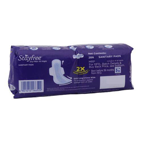 STAYFREE Sanitary Pads - Dry-Max All Night Ultra-Thin Xl, with Wings, 28 Pads