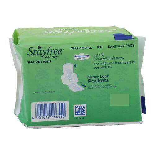 STAYFREE Sanitary Pads - Dry-Max Ultra-Dry, with Wings, 16 Pads