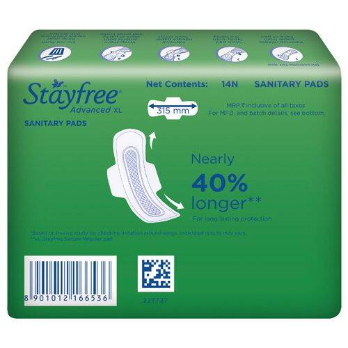 STAYFREE Sanitary Pads - Advanced Xl Soft Ultra-Thin, with Wings, 14 Pads