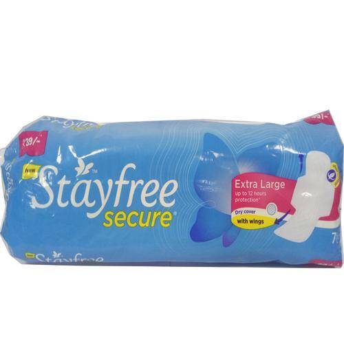 STAYFREE Sanitary Pads - Secure Xl Dry Cover, with Wings, 7 Pads