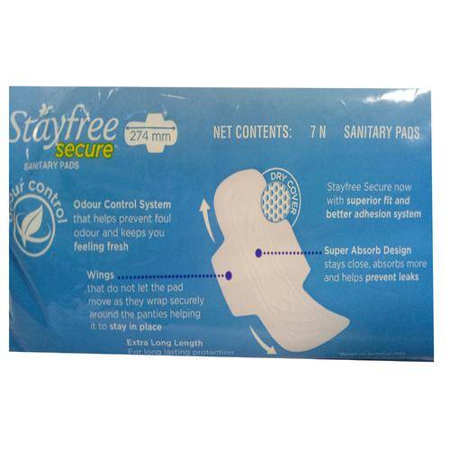 STAYFREE Sanitary Pads - Secure Xl Dry Cover, with Wings, 7 Pads