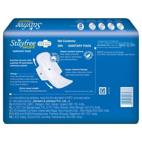 STAYFREE Sanitary Pads - Secure Xl Cottony Soft, with Wings, 20 Pads