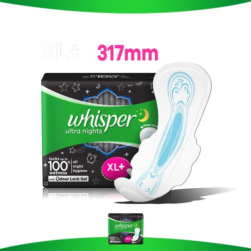 Whisper Sanitary Pads - Ultra Nights XL+ Wings, 30 Pads