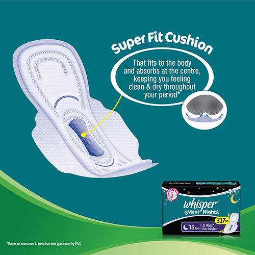 Whisper Sanitary Pads - Maxi Nights XL Wings Extra Heavy Flow, 15 Pads
