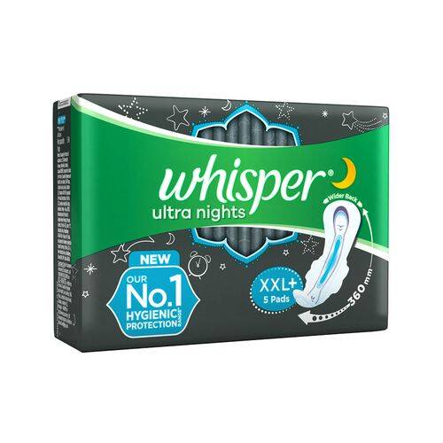 Whisper Sanitary Pads - XXL+ Wings, Ultra Nights, 5 pcs