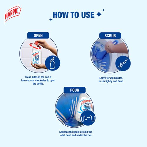 Harpic Toilet Cleaner - Bleach, White & Shine, 500 ml
