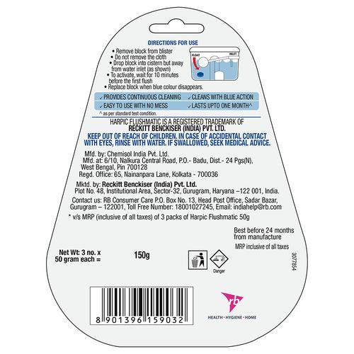 Harpic Flushmatic In-Cistern Toilet Cleaner - Aquamarine, 50 g (Pack of 3)