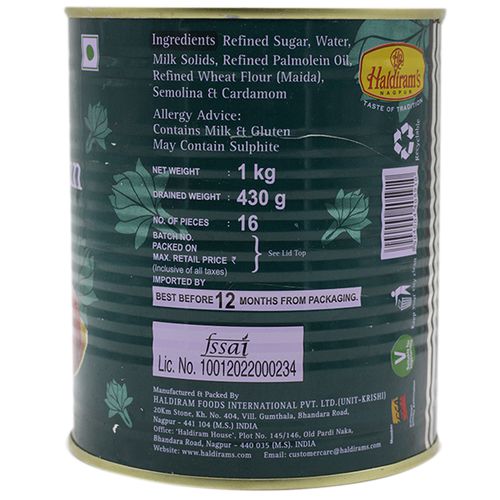 Haldirams Gulab Jamun, 1 kg Tin