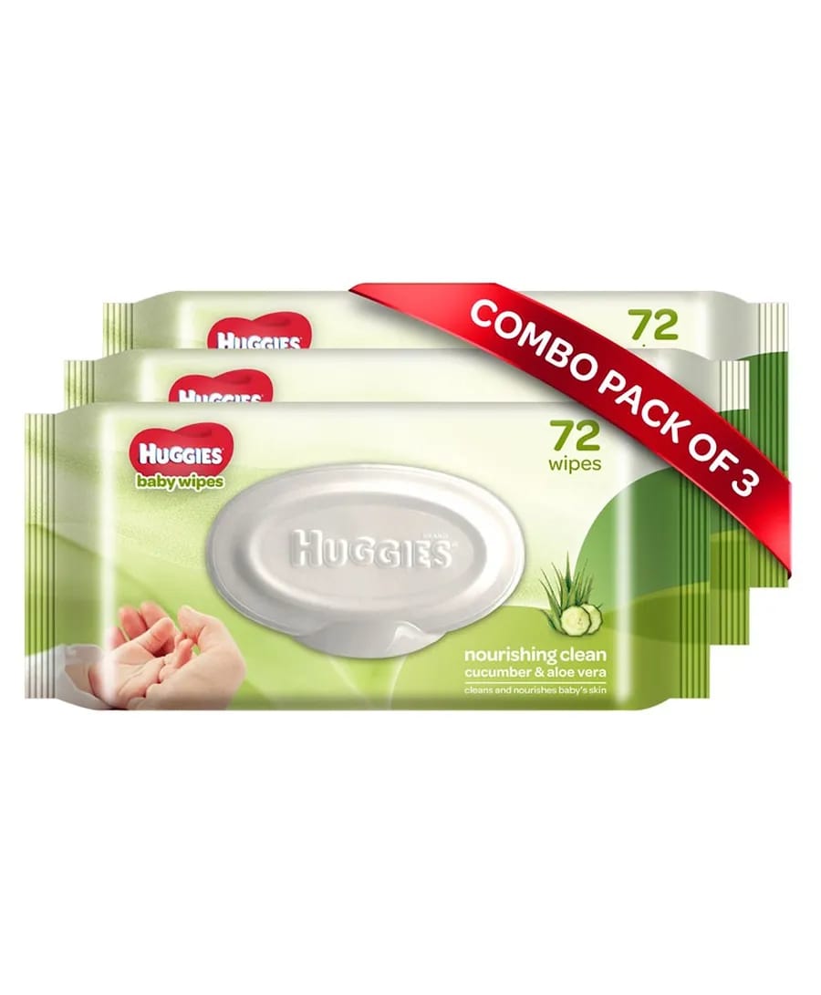 Huggies Baby Wipes - Cucumber & Aloe, (Pack of 3) - 216 Pcs