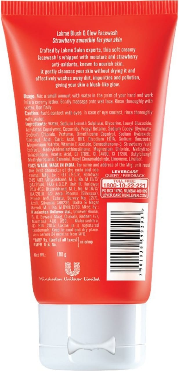 Lakme Blush and Glow Strawberry Gel Face Wash, 100g