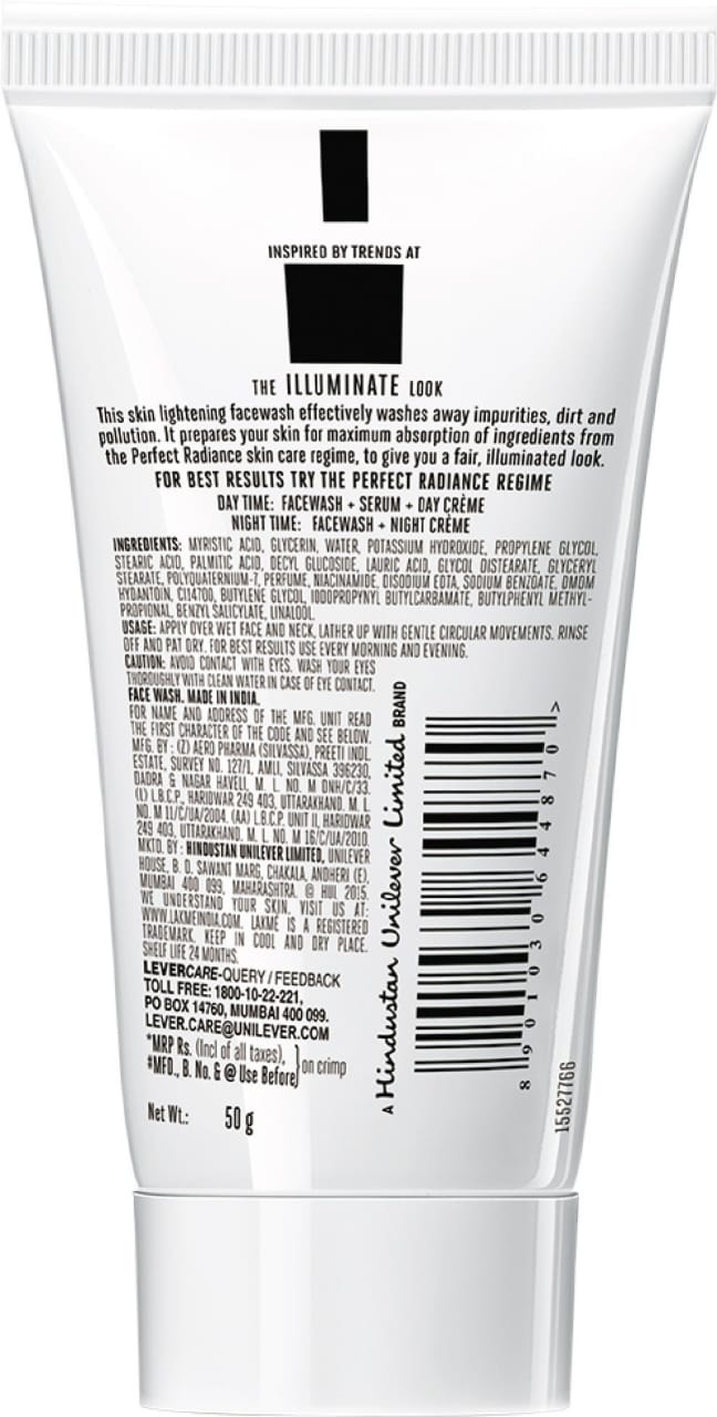 Lakme Absolute Perfect Radiance Skin Lightening Facewash, 50g
