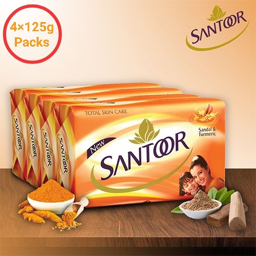 Santoor Sandal & Turmeric Soap, 125 g (Pack Of 4)