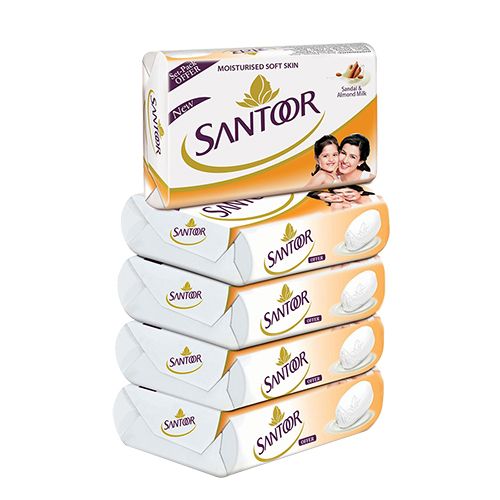 Santoor Sandal & Almond Milk Soap, 125 g (Buy 4 Get 1 Free)
