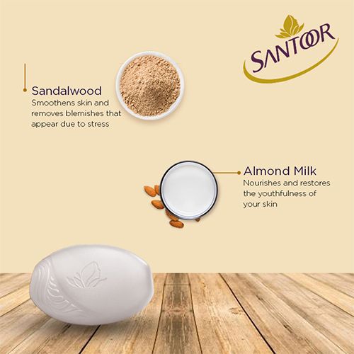 Santoor Sandal & Almond Milk Soap, 125 g (Buy 4 Get 1 Free)