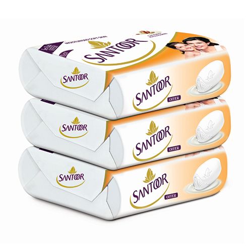 Santoor Bathing Soap - Sandal & Almond Milk, 150 g Pack of 3
