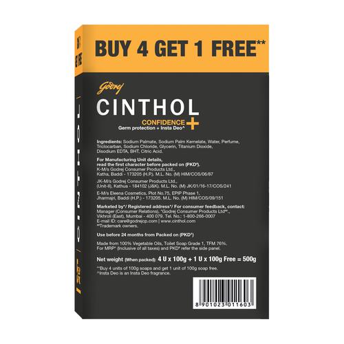 Cinthol Confidence+ Bath Soap, 100 g (Buy 4 Get 1 Free)