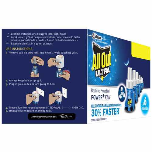 All Out Ultra Power+ Fan, 45 ml (6 Refills Pack)