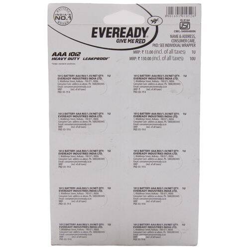 Eveready Carbon Zinc Battery Red Hd AAA 1012, 10 pcs