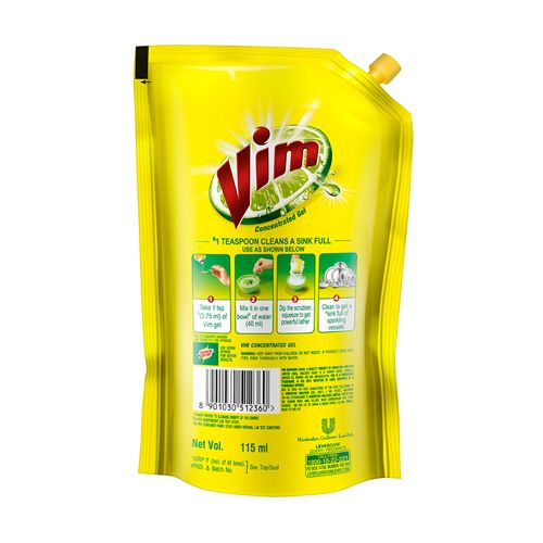 Vim Dishwash Gel - Lemon, 115 ml