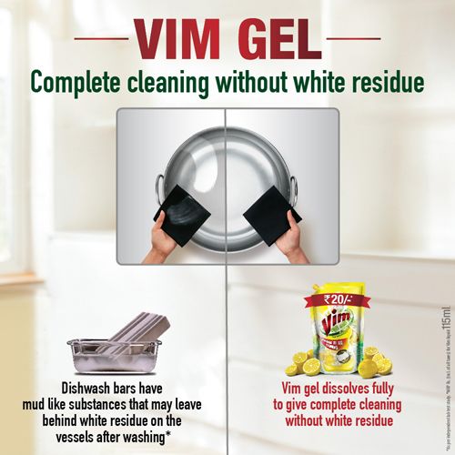 Vim Dishwash Liquid - Lemon, Refill Pack, 500 ml