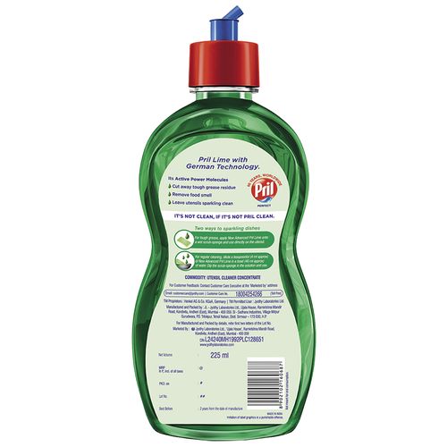 Pril Dishwash Liquid - Active 2X Lime, 225 ml