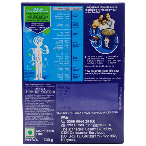 Horlicks Health & Nutrition Drink - Classic Malt, 500 g Carton
