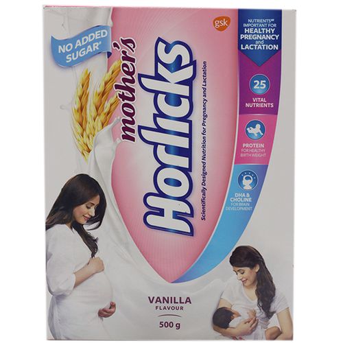 Horlicks Mother's Health & Nutrition Drink - Vanilla Flavour, No Added Sugar, 500 g Carton