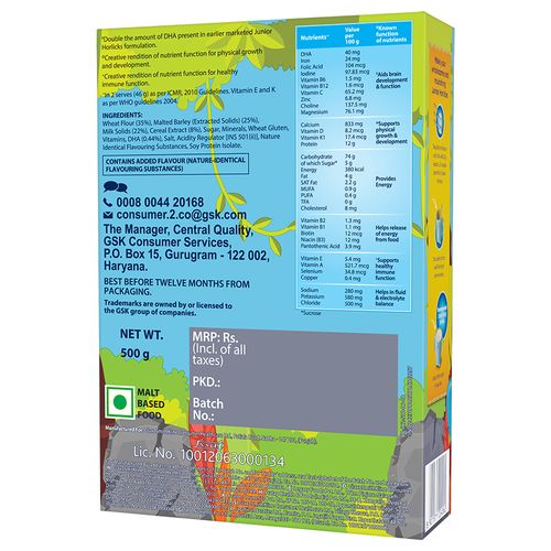 Horlicks Junior Health & Nutrition Drink - Original Flavour, Stage 2, 4-6 years, 500 g Carton