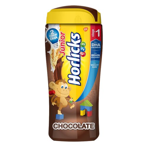 Horlicks Junior Health & Nutrition Drink - Chocolate Flavour, Stage 1 , 2-3 years, 500 g Jar