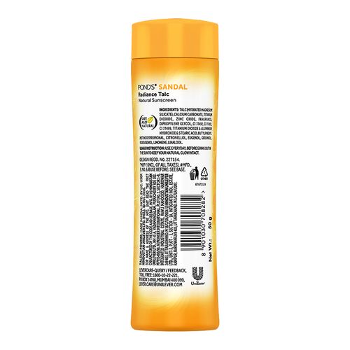 Ponds Talc Natural - Sandal Radiance, 50 g Bottle