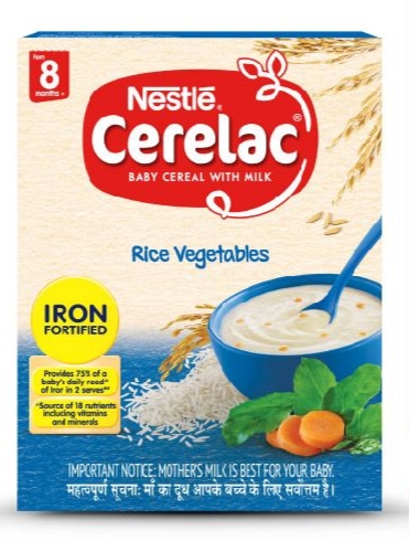 Nestle Cerelac Fortified Baby Cereal - With Milk, Rice & Vegetables, From 8 Months, 300 g 