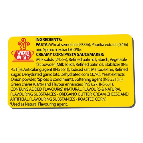 Sunfeast Yippee Tricolor Pasta - Creamy Corn, 70 g Pouch