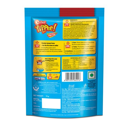 Sunfeast Yippee Tricolor Pasta - Creamy Corn, 70 g Pouch