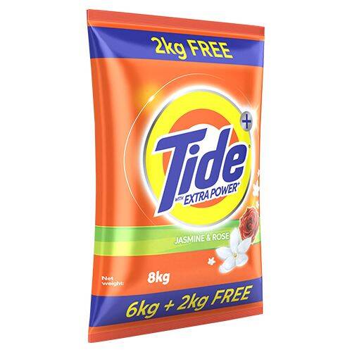 Tide Detergent Washing Powder - Jasmine & Rose, Extra Power, Tide+, 8 kg 6 kg Pack + 2 kg Pack Free