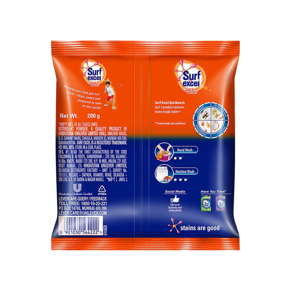 Surf Excel Quick Wash Detergent Powder , 200 grms