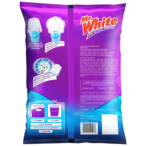 Mr. White Detergent Powder - 2X Active Power, 3 kg Get 1 Kg free