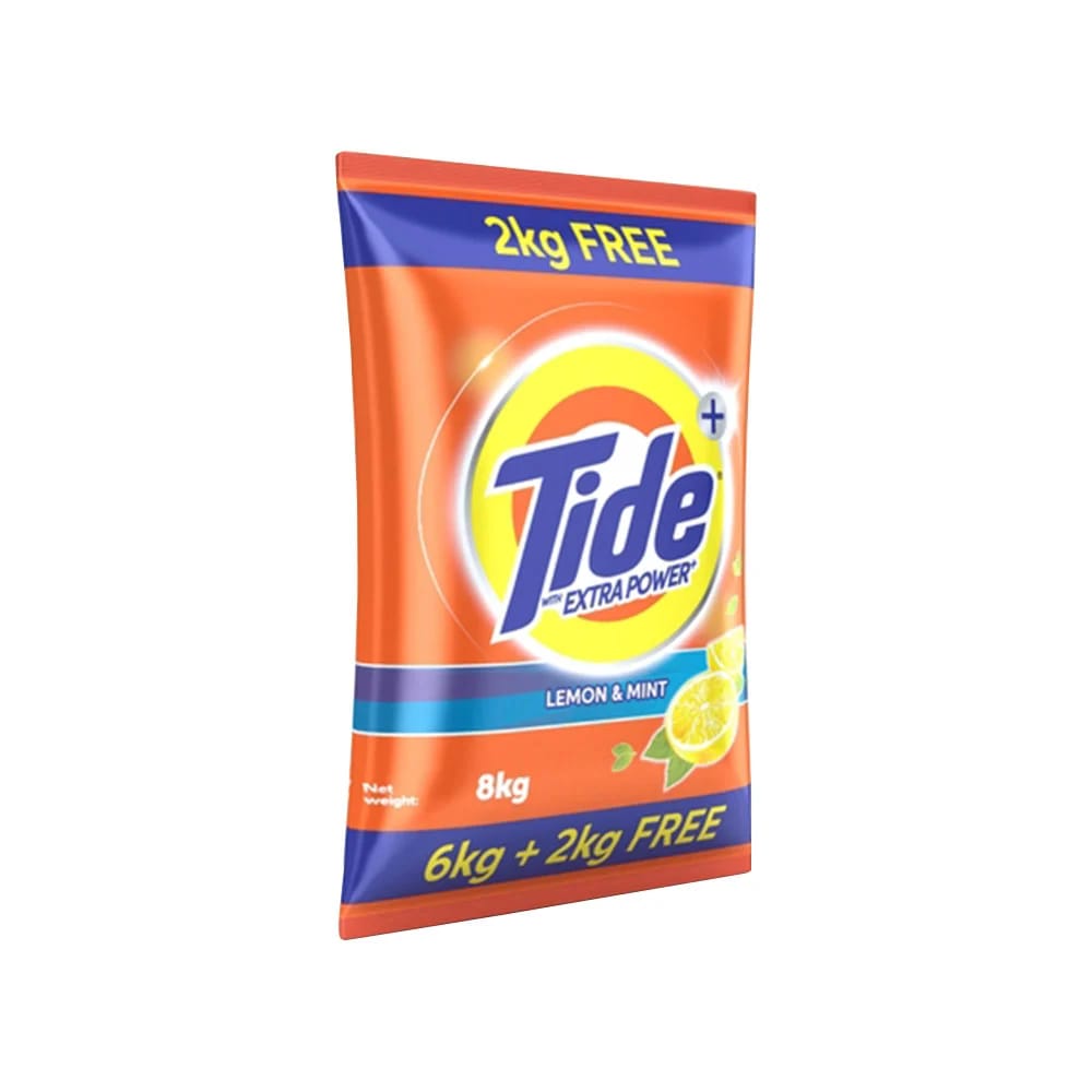 Tide Plus Extra Power Lemon & Mint Detergent Powder 6kg- Get 2 kg Free