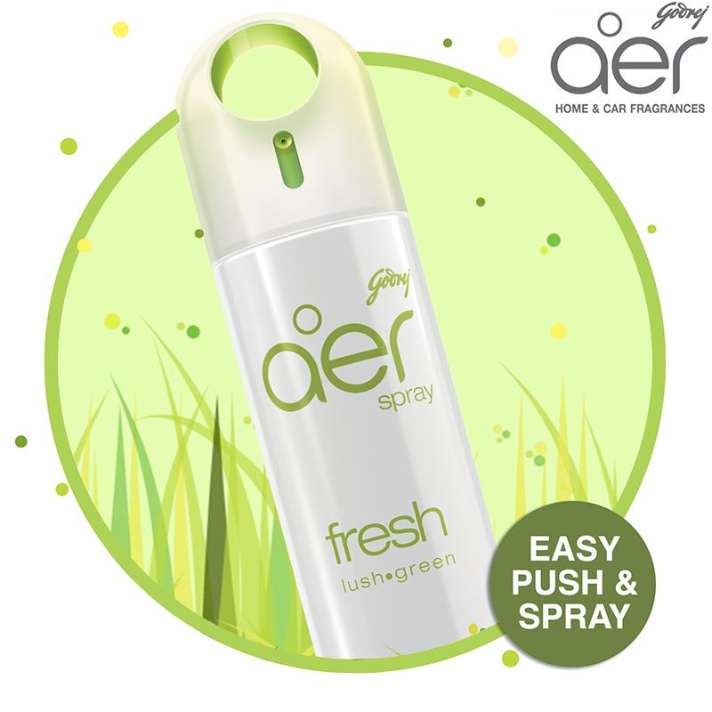 Godrej aer spray, home & office air freshener fresh lush green 240ml